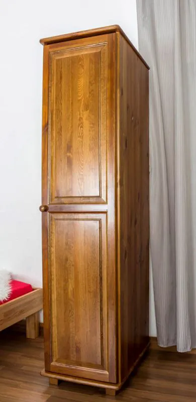 Schmaler Kleiderschrank | 1 Drehtür | mit Kleiderstange | 47 cm breit | Massivholz | Farbe: Eiche Abbildung