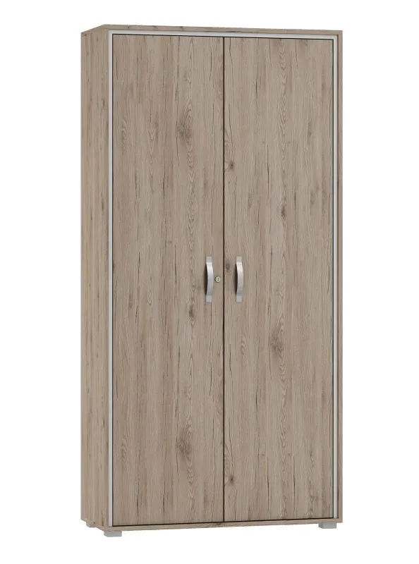 Schrank Cianjur 11, Farbe: Eiche / Weiß - Abmessungen: 209 x 90 x 40 cm (H x B x T)
