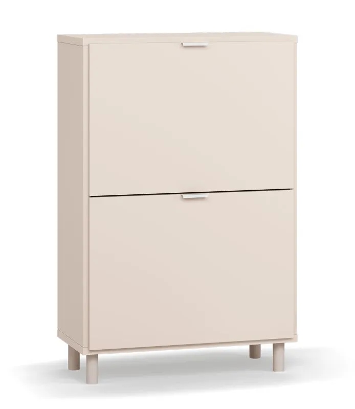 Schuhschrank | zwei Kipptüren | Farbe: Beige | 6 Fächer | Maße: 65 x 32 x 99 cm | Beine: Beige | Platz für mehrere Paar Schuhe | für den Vorraum