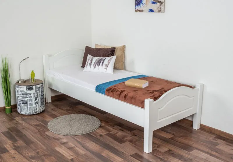 Einzelbett / Gästebett Buche massiv Vollholz weiß 113, inkl. Lattenrost - 80 x 200 cm (B x L)