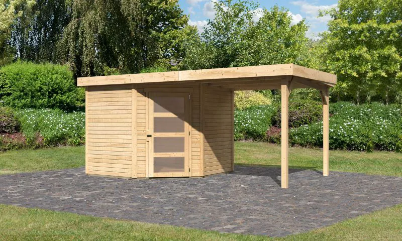 Gartenhaus SET AKTION naturbelassen mit Anbaudach 2,4 m Breite, Grundfläche: 5,76m²
