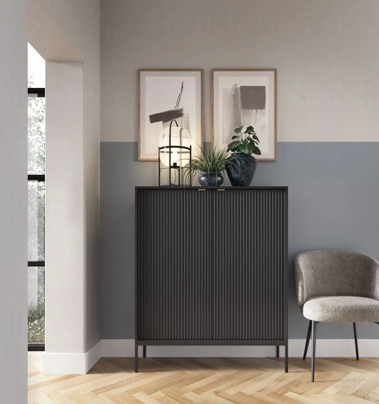Kommode mit sechs Fächern Worthing 46, Farbe: Schwarz / Gold - Abmessungen: 125 x 104 x 39 cm (H x B x T)