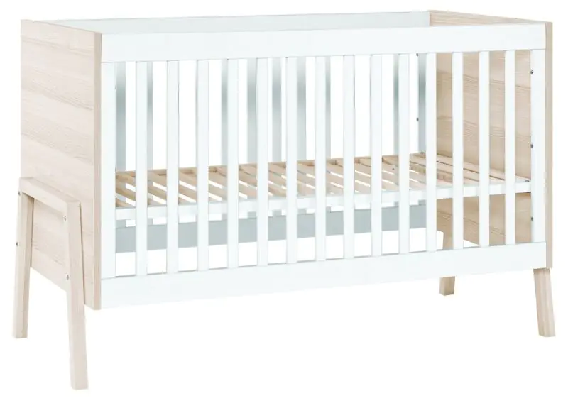Babybett / Gitterbett Hildrid 01, Farbe: Akazie / Weiß - Liegefläche: 60 x 120 cm (B x L)