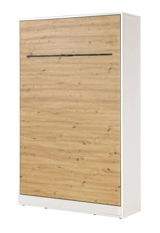 Schrankbett vertikal | Klappbett | Wandbett | Liegefläche 120 x 200 cm | Einzelbett | Farbe: Eiche / Weiß / Schwarz | inkl. Lattenrost | 3 Ablageflächen | Nalut 08
