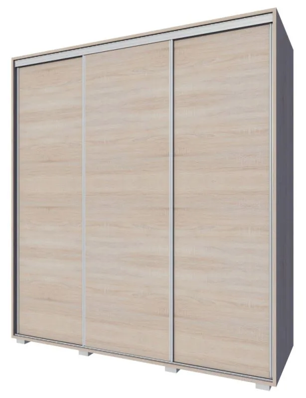 Kleiderschrank | 3 Schiebetüren | 4 Schubladen | 9 Fächer | inkl. Kleiderstange | 170 cm breit | Farbe: Sonoma Eiche Abbildung