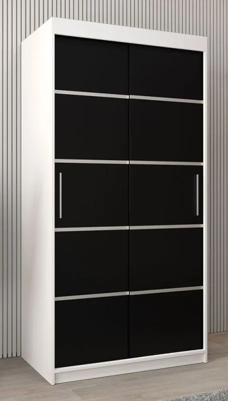 100 cm breiter Kleiderschrank mit 5 Fächern und 2 Türen | Farbe: Weiß / Schwarz Abbildung
