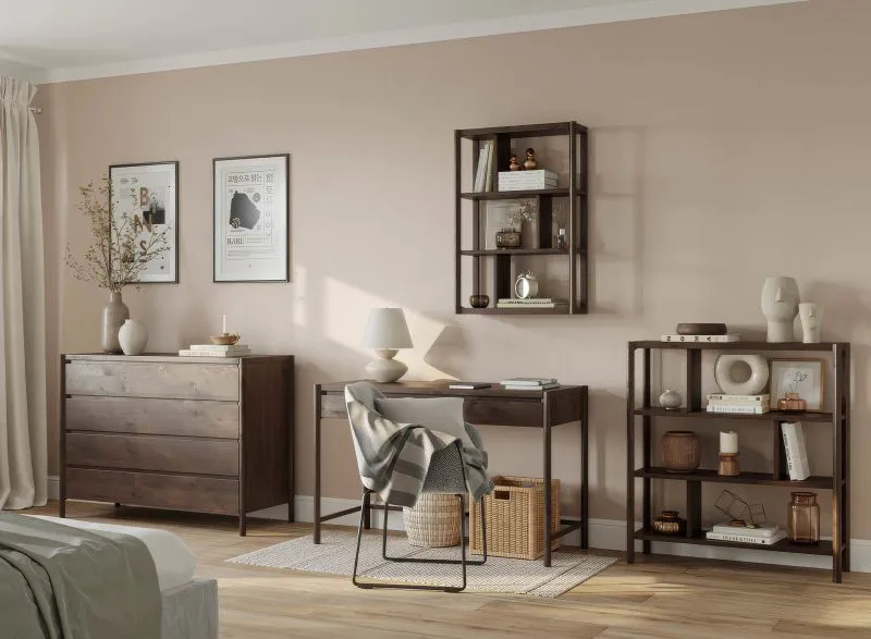 Schlafzimmer - Set C Seille | 4-teilig | Eichenholz geölt | Farbe: Tabacco | Massivholz | Kommode | Schminktisch | Regal