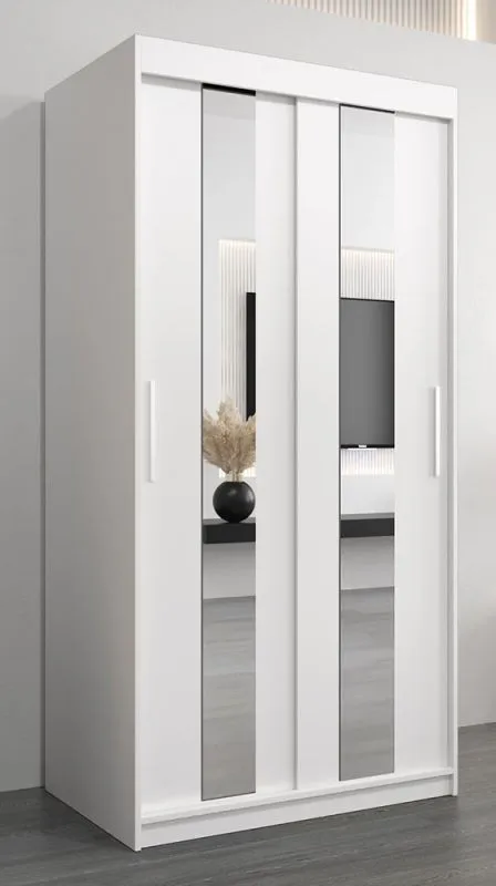 1 Meter breiter Kleiderschrank mit 2 Türen | Farbe: Weiß Abbildung