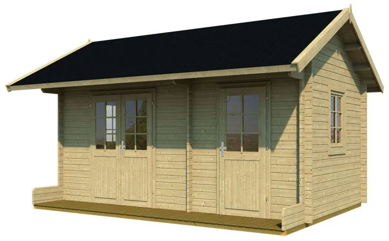 Holz-Gartenhaus 3,8 x 5,4 Meter (inkl. Dach) | 2 Fenster | 40 mm Blockbohlen |natur unbehandelt | Satteldach | inkl. Fußboden | aus nordischer Fichte Abbildung
