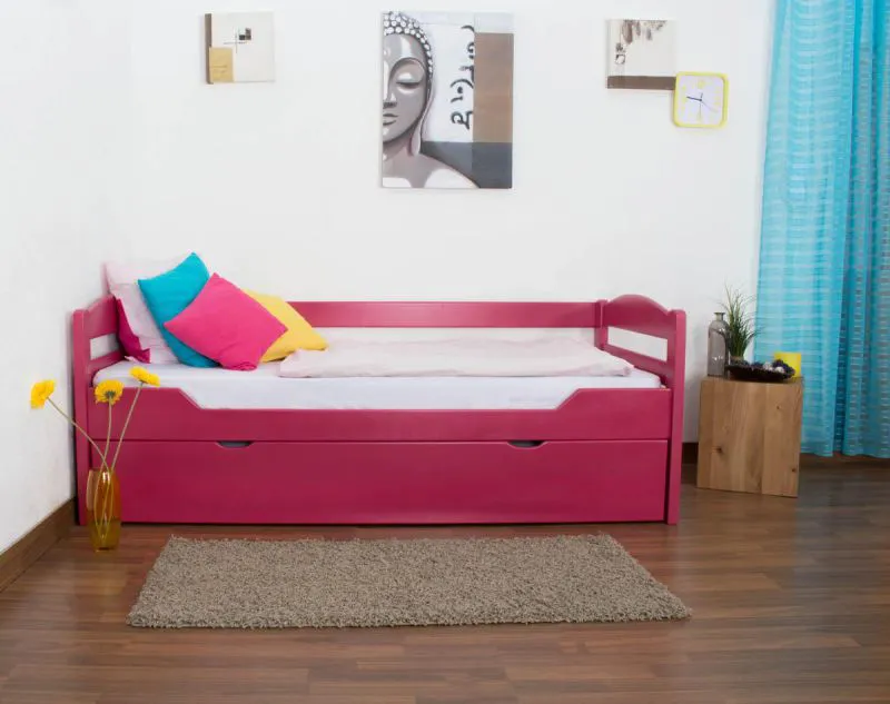 Bettgestell mit Schubladen Buche 90 x 200 cm Rosa Abbildung