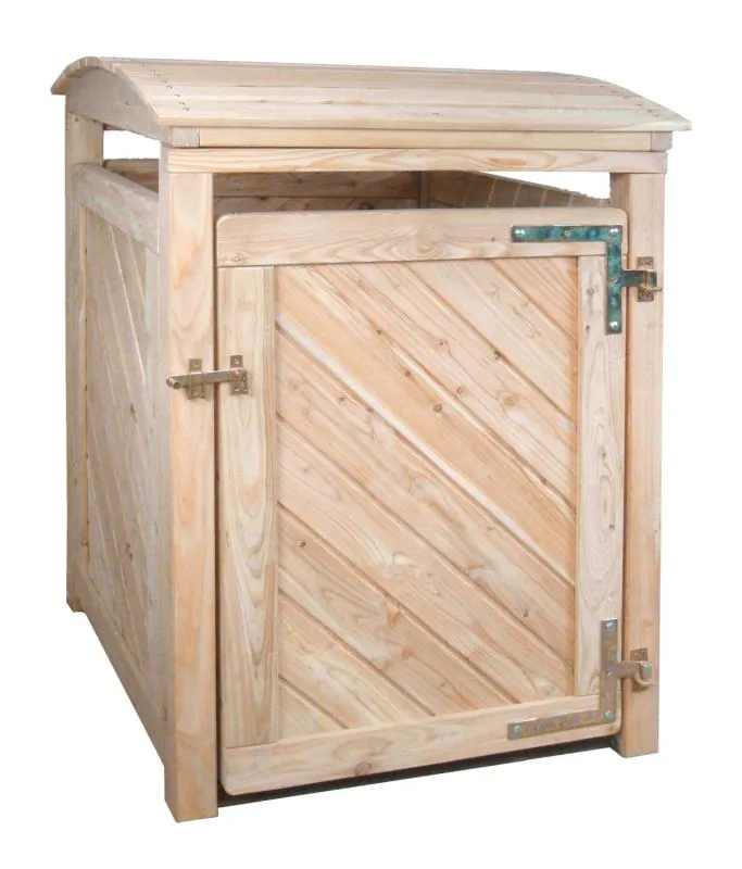 Mülltonnen-Unterstellbox Bergenie 01 aus Massivholz, Lärche natur, 1-fach, 128 x 84 x 84 cm, Mülltonnenbox, für 1 Mülltonne, Abfalltonnenverkleidung