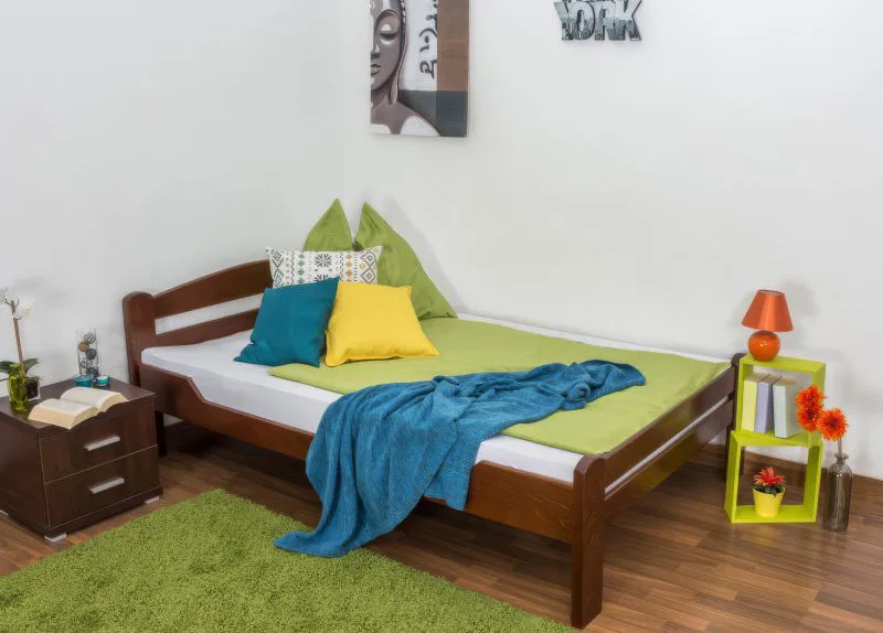 Einzelbett / Gästebett"Easy Premium Line" K4, 120 x 200 cm Buche Vollholz massiv dunkelbraun lackiert