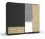 Großer Kleiderschrank / Drehtürenschrank Galatsi 01, eine Spiegeltür, Farbe: Schwarz mit Holzstruktur / Eiche Artisan, zwei Schubladen, Maße: 203 x 220,5 x 54 cm