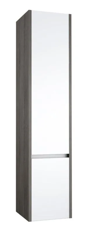 Badezimmer - Hochschrank Kolkata 90, Farbe: Weiß glänzend / Esche grau – 160 x 35 x 35 cm (H x B x T)