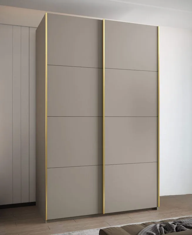 Kleiderschrank / Schiebetürenschrank | 2 Kleiderstangen | 245,5 x 160 x 64 cm | 2 Schiebetüren | 11 Fächer | 10 Einlegeböden | Farbe: Kaschmir | Soft-Close
