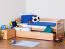 Kinderbett 90 x 200 cm mit Bettkasten als Gästebett oder Stauraum | Massivholz: Buche | Natur Lackiert | inkl. 2. Liegeplatz 90 x 190 cm ausziehbar und 2 Rollrost Abbildung