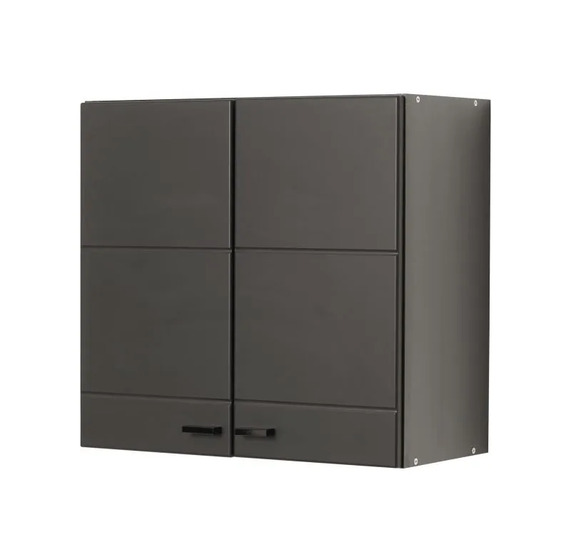 Hängeschrank Plina 02, Farbe: Weiß / Schwarz / Schwarz Matt, zwei Türen, ABS-Kantenschutz, modernes Design, zwei Fächer, Maße: 57 x 60 x 30 cm, für Küchen