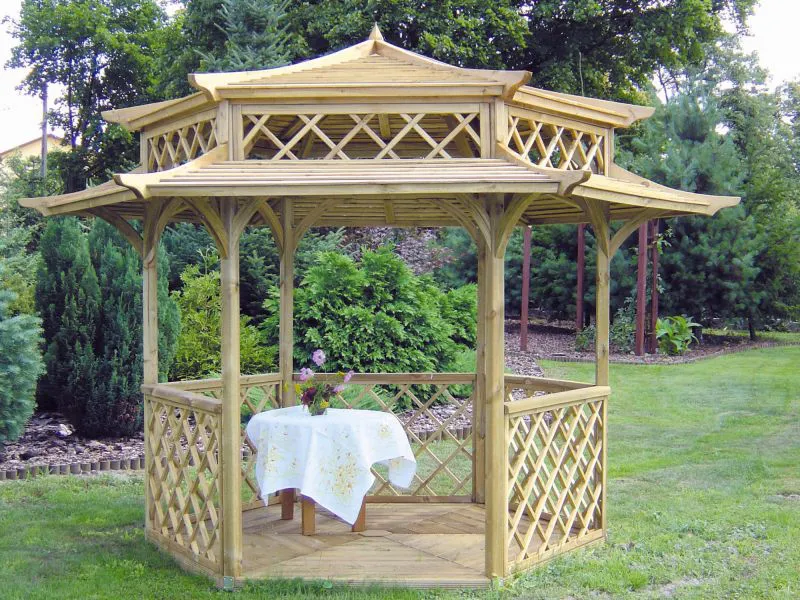 Pavillon Craspedia 01 aus Kiefernholz, massiv, kesseldruckimprägniert, Grundfläche 5,5 m², inkl. Fußboden, Zeltdach, Gartenpagode, Überdachung aus Holz