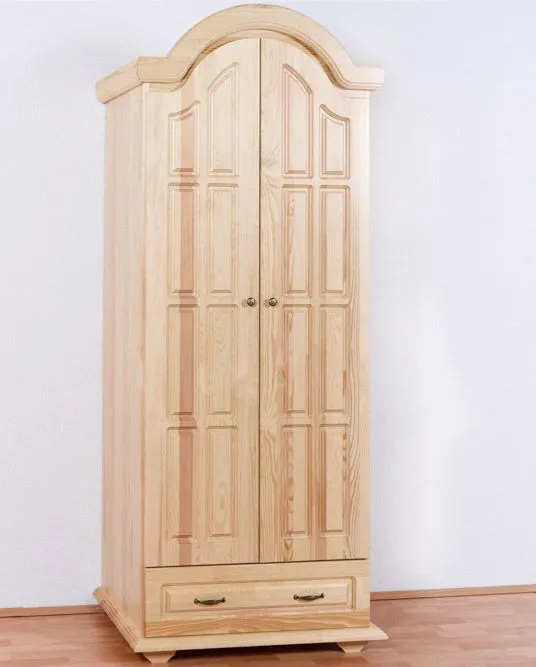 Kleiderschrank | 2 Drehtüren | 1 Schublade | 1 Fach | mit Kleiderstange | 95 cm breit | Massivholz | Farbe: Natur Abbildung