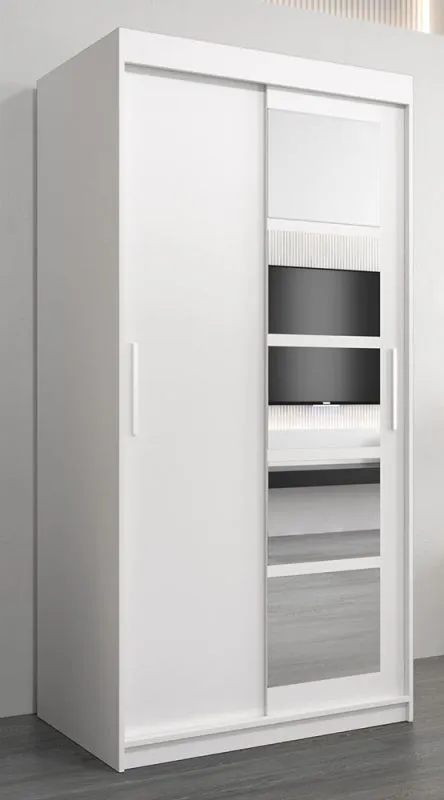 Schiebetürenschrank / Kleiderschrank Aizkorri 01A mit Spiegel, Farbe: Weiß matt - Abmessungen: 200 x 100 x 62 cm (H x B x T)
