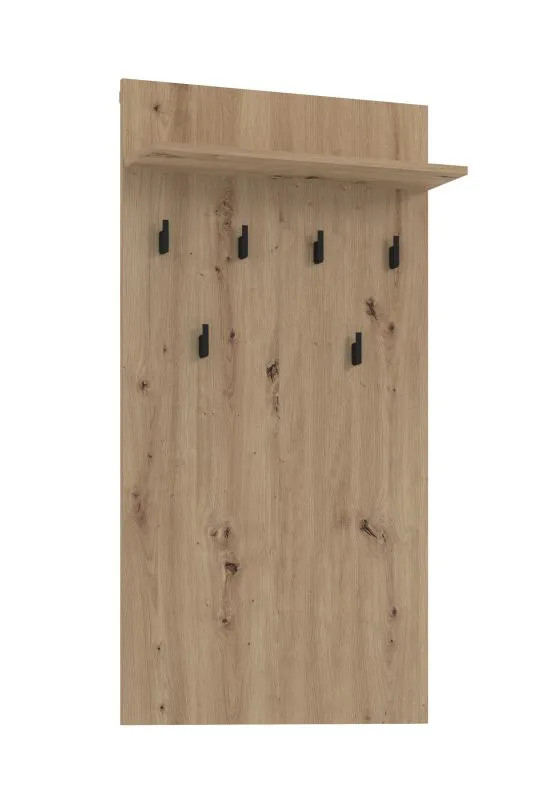 Garderobe | 6 Haken | Farbe: Eiche Artisan | 1 Ablagefläche | Maße: 63 x 19,5 x 115 cm | Haken: Schwarz | für den Eingangsbereich