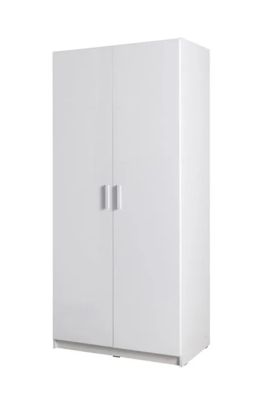 Drehtürenschrank / Kleiderschrank Messini 02, Farbe: Weiß / Weiß Hochglanz - Abmessungen: 198 x 92 x 54 cm (H x B x T)