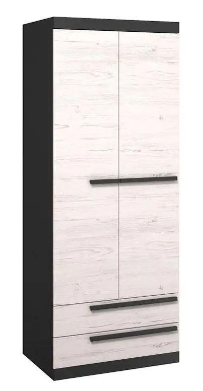 Schmaler Kleiderschrank | 1 Drehtür | 2 Schubladen | 80 cm breit | Farbe: Grau Abbildung