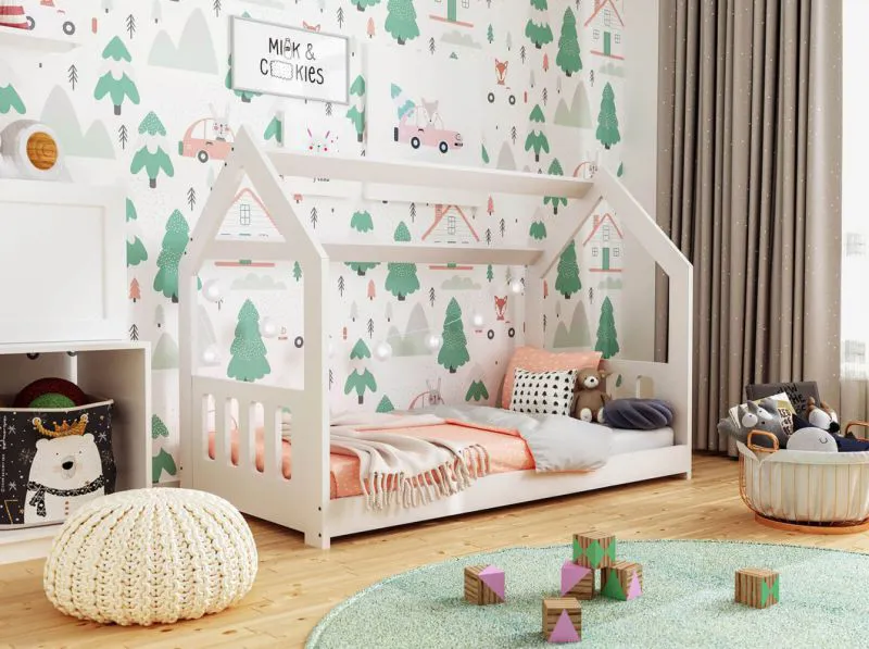 Bettrahmen für Kinder / Kinderbett 80 x 160 cm | Massivholz: Kiefer | Weiß Lackiert Abbildung