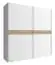 Schlichter Schwebetürenschrank mit fünf Fächern Warbreck 03, Farbe: Weiß / Eiche Sonoma - Abmessungen: 214 x 150 x 63 cm (H x B x T)