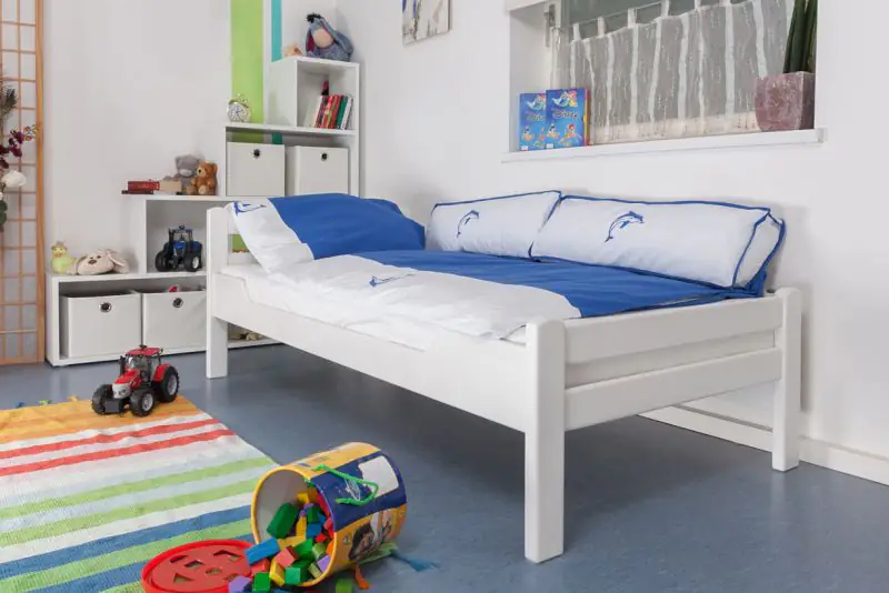 Kinderbett / Jugendbett "Easy Premium Line" K1/2n, Buche Vollholz massiv weiß lackiert