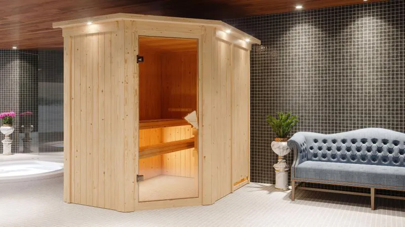 Sauna "Mika" SET mit Kranz und Ofen 9 kW - 165 x 210 x 202 cm (B x T x H)