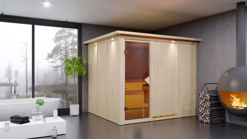 Sauna "Toivo" SET mit Kranz und Ofen 9 kW - 245 x 210 x 202 cm (B x T x H)