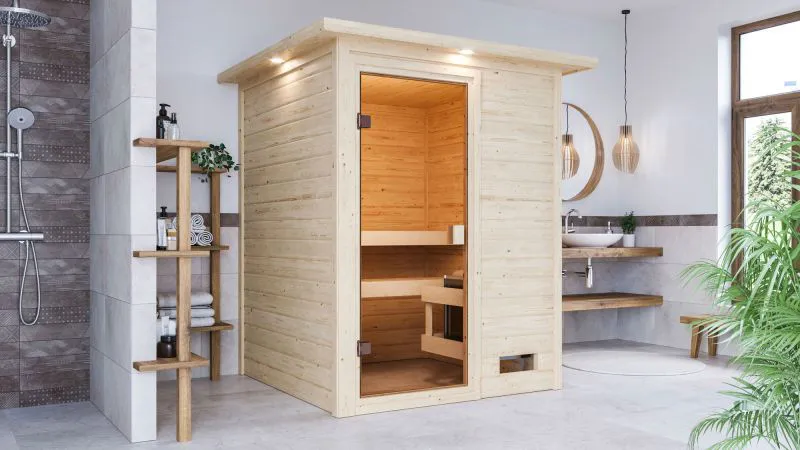 Sauna "Eivind" mit bronzierter Tür und Kranz - Farbe: Natur - 173 x 159 x 191 cm (B x T x H)