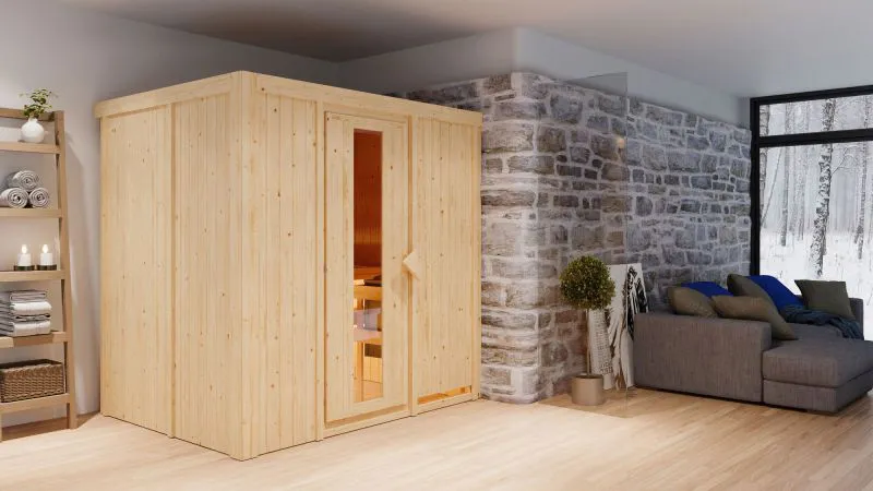Sauna "Veli" mit Energiespartür - Farbe: Natur - 196 x 151 x 198 cm (B x T x H)