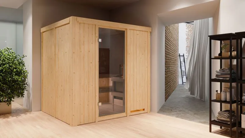 Sauna "Agnar" mit graphitfarbener Tür - Farbe: Natur - 196 x 170 x 198 cm (B x T x H)