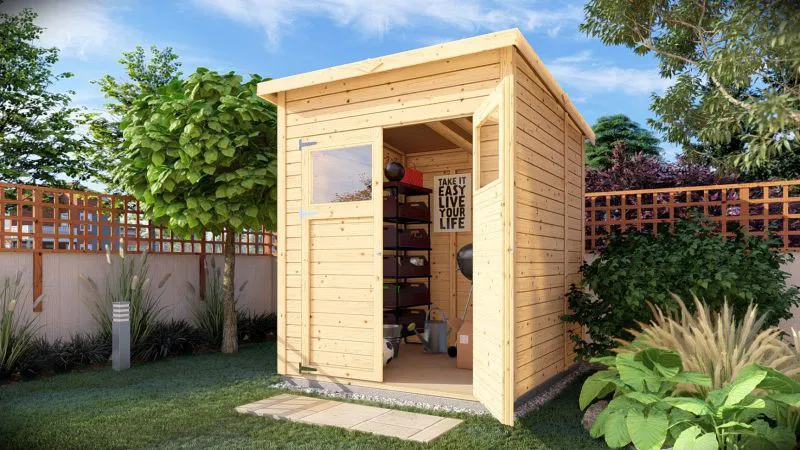Gartenhaus 1,99 x 1,91 Meter (inkl. Dach) | aus Holz | aus vorgefertigten Elementen| unbehandelt | mit Pultdach Abbildung