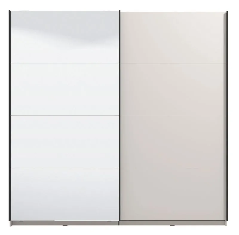 Schwebetürenschrank mit zwei Fächer Krupa 01, Farbe: Kaschmir, 2,2 Meter breit, Spiegeltür, ABS-Kanten, Maße: 217,5 x 220 x 62 cm, zwei Kleiderstangen