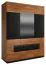 Kleiderschrank | 3 Drehtüren | 2 Schubladen | mit Kleiderstange | 163 cm breit | Eiche teilmassiv | Farbe: Walnuss / Schwarz Abbildung