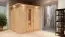 Sauna "Eemil" SET mit Energiespartür und Kranz - Farbe: Natur, Ofen BIO 9 kW - 210 x 184 x 202 cm (B x T x H)