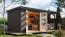 Holz Gartenhaus mit Anbaudach 2,35 m, nordische Fichte terragrau/anthrazit, Trapezblechdach witterungsbeständig, Zylinderschloss, 2,98 × 2,13 m