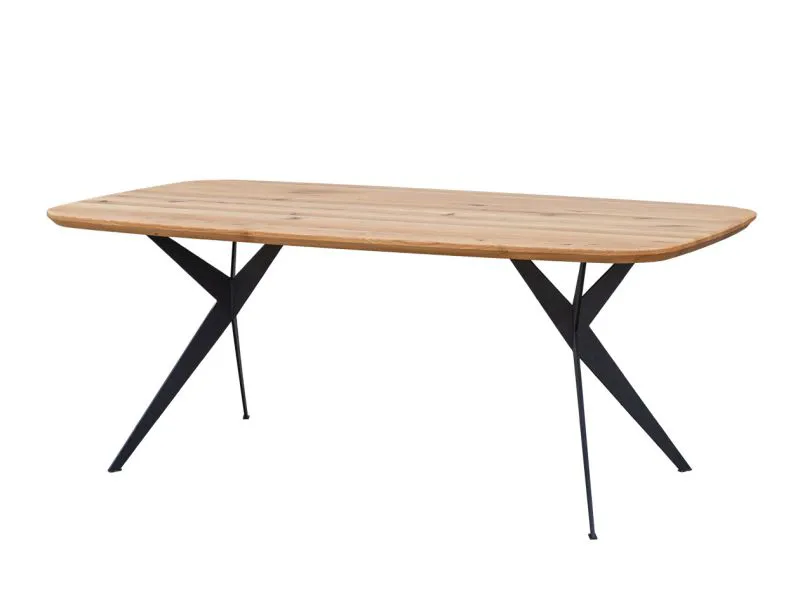 Eichentisch Guiers 01, auf schwarzen Metallbeinen, aus Massiven Eichenholz, geölte Oberfläche, Maße: 78 x 200 x 100 cm, Tischplatte 4 cm dick, vier Standbeine