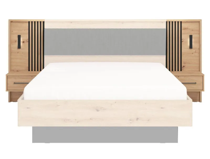 2er Set Nachtkommode Indika 15, Farbe: Eiche Artisan / Schwarz, eine Schublade, ABS, Maße: 115,5 x 93,5 x 35 cm, für Schlafzimmer