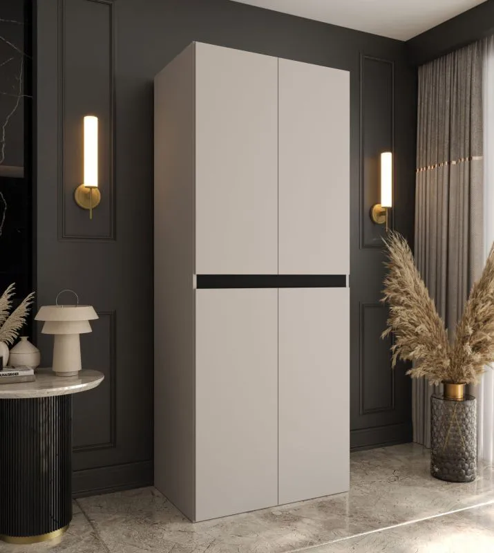 Kleiderschrank / Drehtürenschrank | Kaschmir | 4 Drehtüren | 3 Fächer | Soft-Close Funktion | 1 Kleiderstange | 90 x 52 x 203 cm | für Schlafzimmer