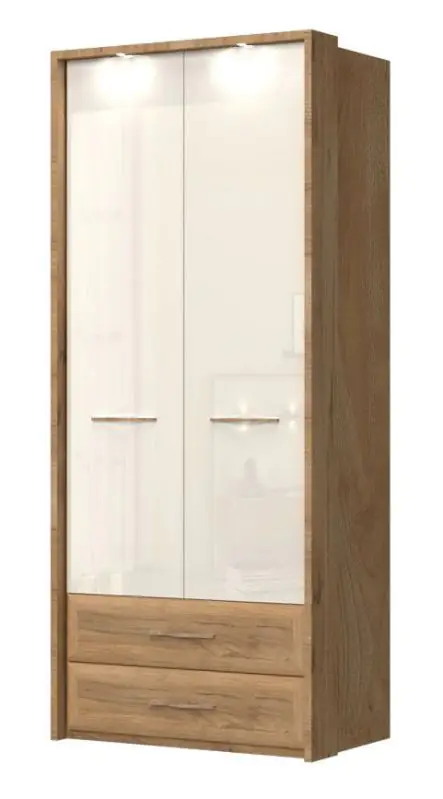 92 cm breiter Kleiderschrank mit 2 Türen und 2 Schubladen | Farbe: Beige | Tiefe: 56 cm Abbildung