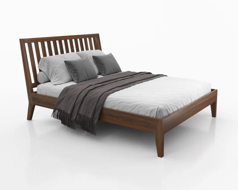 Doppelbett / Gästebett Engordany 08 | Buche Vollholz massiv | lackiert | Liegefläche: 180 x 200 cm | Farbe: Walnuss | mit hoher Kopfstütze | ästhetisches Design