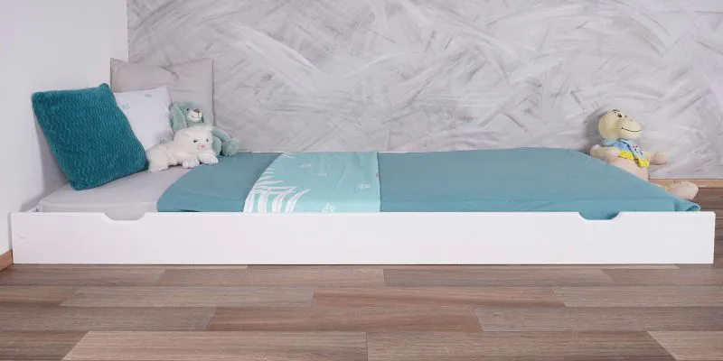 Rollbett | Zweite Liegefläche für Bett 003 | Kiefer Vollholz massiv | Weiß | 198 x 95 x 18,50 cm | Liegefläche 190 x 90 | Zusatzbett
