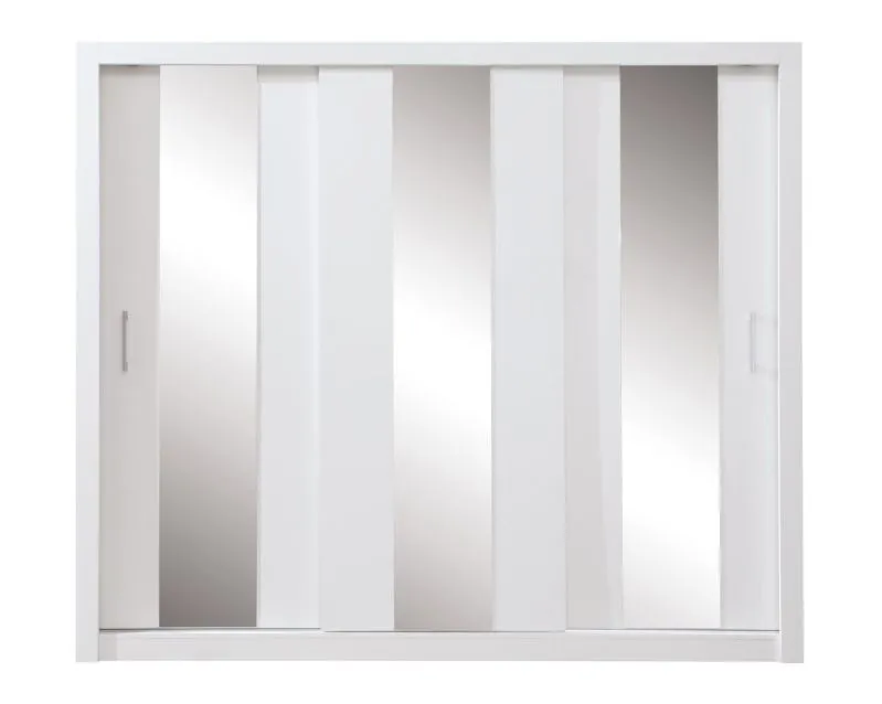 Großer 250 cm breiter Kleiderschrank mit 2 Türen, 9 Fächern und 2 Schubladen | Farbe: Weiß | Tiefe: 60 cm Abbildung