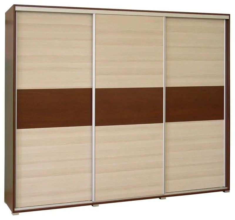 230 cm breiter Kleiderschrank mit 6 Fächern und 3 Türen | Farbe: Nuss Abbildung
