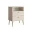 Neutrale Nachtkommode mit einen offenen Fach Almyros 03, Farbe: Beige, zwei Schubladen, Griffe & Beine: Gold, Maße: 69,5 x 50 x 34 cm, für Schlafzimmer