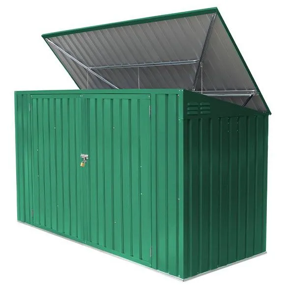 Mülltonnenbox / Metallgerätehaus, Maße: 235 x 100 x 130 cm (L x B x H), Farbe: Grün